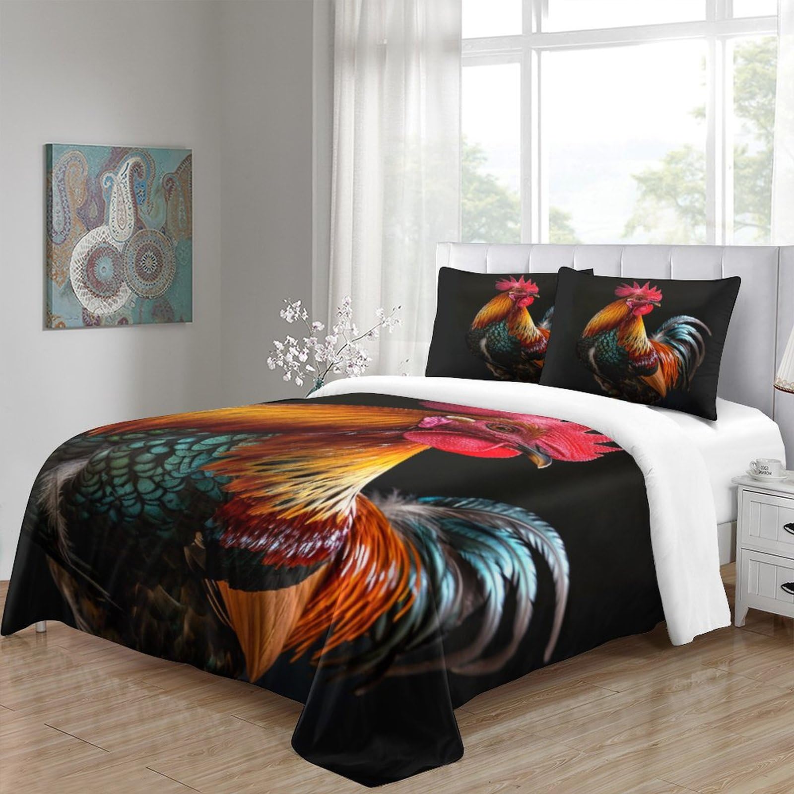 ERGTT Big Rooster 3D Print Birds Comforter Covers for Boys Girls Quilt Cover Duvet Cover Bedding Set with Zipper Closure with Pillow Cases Soft Microfiber 3 Pieces Queen（228x228cm）, Style-3