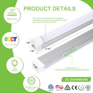 Zi-ZOHNSON 6 Pack 6CCT Tunable 4FT led Shop Lights for Workshop, 30W T8 Tube Light with 6CCT, 3000K/3500K/4000K/5000K/6000K/6500K Selectable, 130LM/W Milky Cover Linkable Shop Lights for Workshop