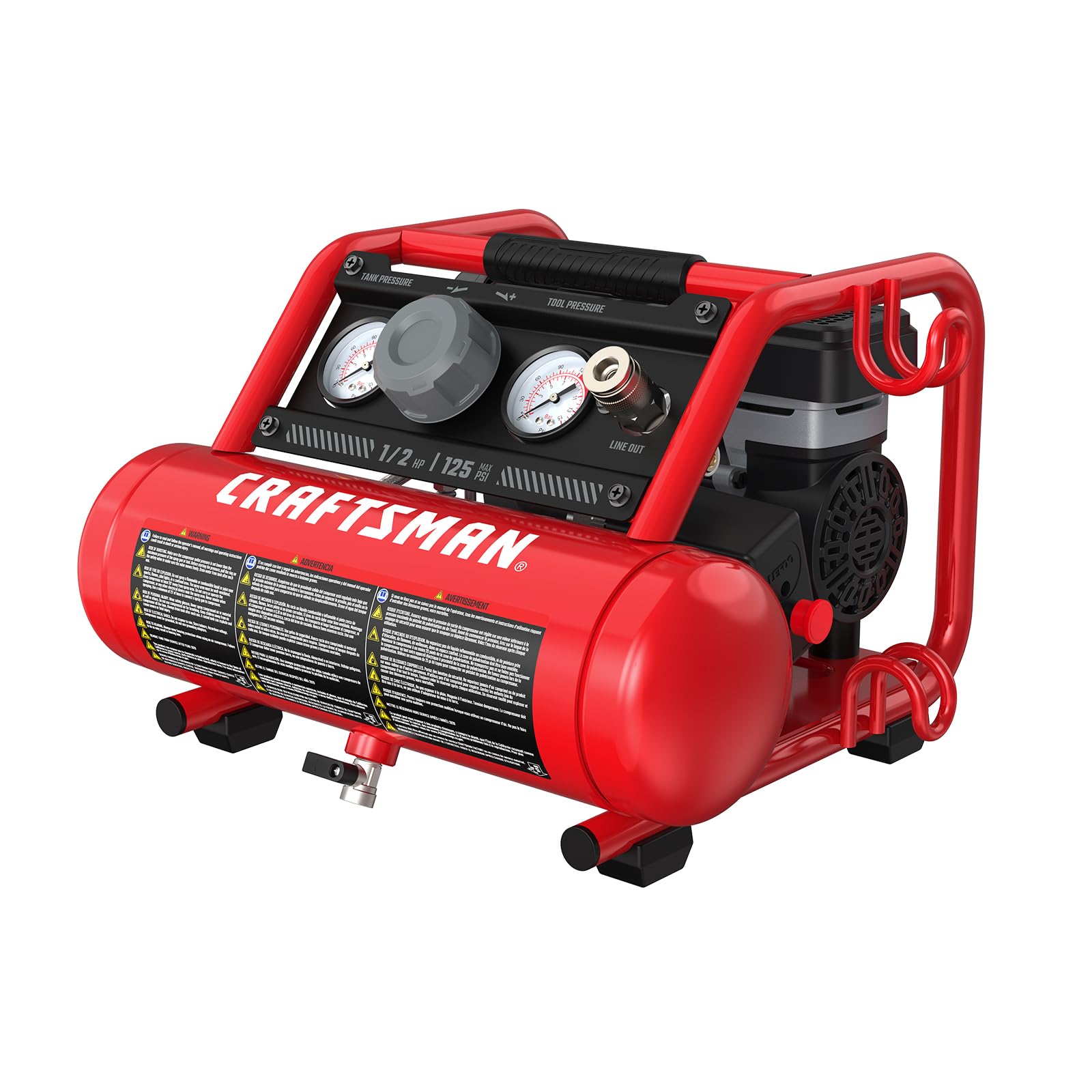 1 Gallon Ultra Quiet Air Compressor, CRAFTSMAN, Oil-Free 1/2 HP Max 125 PSI Horizontal Portable Air Compressor for Car Tires, Nail Gun and Pneumatic Tools