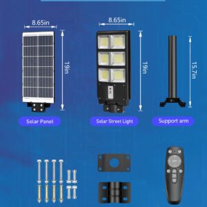 Solar Street Lights Outdoor, 800W Solar Parking Lot Lights, 6500K LED Street Light Dusk to Dawn, Solar Lights Outdoor Waterproof IP66, Wide Angle Lamp with Motion Sensor, for Yard, Commercial Grade