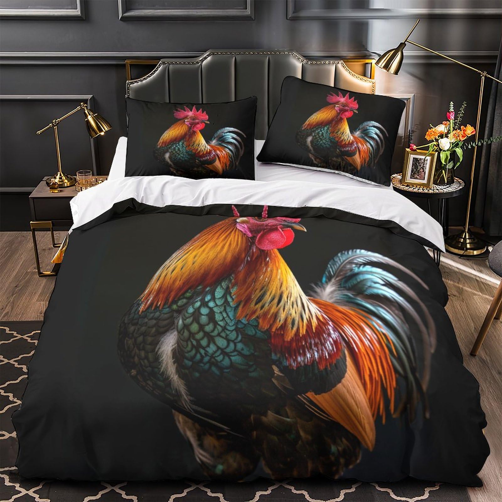 ERGTT Big Rooster 3D Print Birds Comforter Covers for Boys Girls Quilt Cover Duvet Cover Bedding Set with Zipper Closure with Pillow Cases Soft Microfiber 3 Pieces Queen（228x228cm）, Style-3