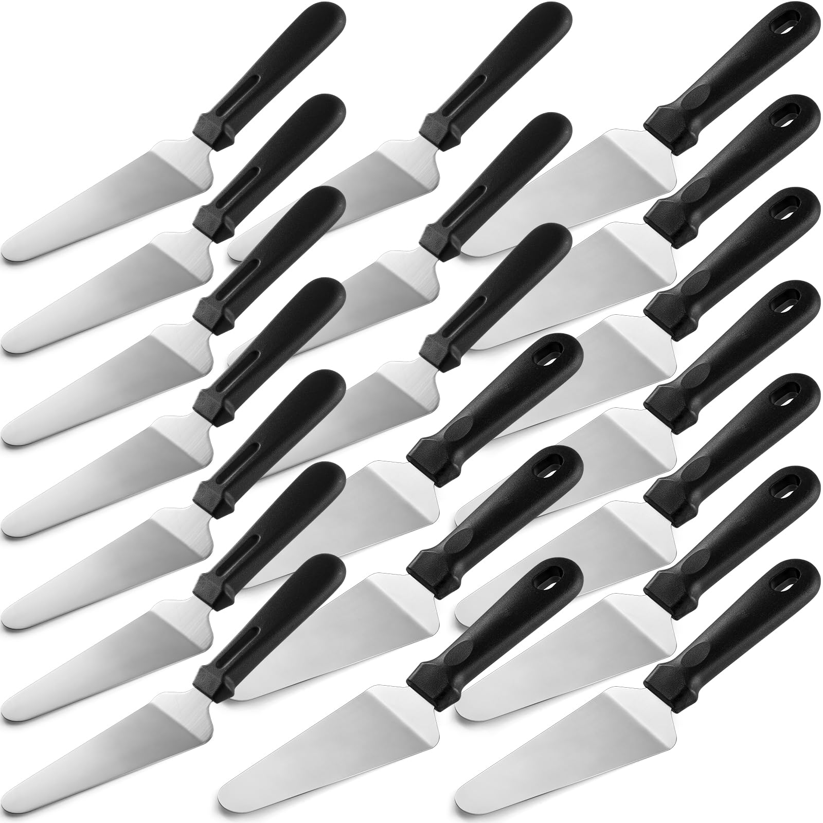 Zhehao 20 Pack Plastic Handle Pizza Pie Server Stainless Steel Pizza Spatula Server Non Slip Triangular Spade Spatula Easy to Grip Pie Spatula Cutter Pie Knife Cake Serving Utensils (Black)