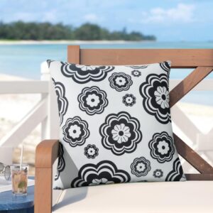 JASEN Black and White Floral Outdoor Pillow Cover, Outdoor Pillow Covers 18x18 Waterproof Set of 2, Decorative Throw Pillow Cover for Outside Patio Furniture Garden (No Inserts)