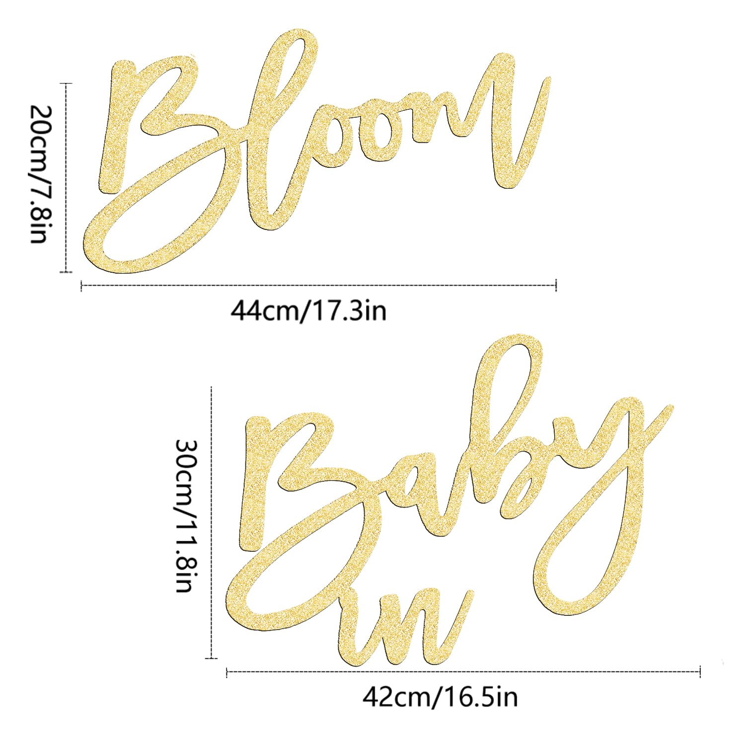 Gold Baby In Bloom Sign, Wooden16”x12” Baby Shower Party Sign with Gold Glitter for Boy/Girl Baby Shower Decorations Gender Reveal Backdrop Party Photography Background