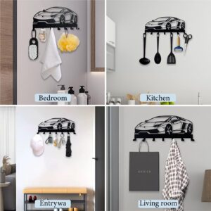 ShowMtheM Metal Key Holder for Wall, Metal Key Organizer Wall Decorative with 7 Hooks, Black Wall Mount Key Holder for Entryway Front Door Hallway Office (Car)