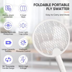 2 Pack Foldable Electric Fly Swatter Racket Bug Zapper Fly Zapper Dual Modes Rechargeable Mosquito Killer Fruit Fly Trap Indoor Outdoor Backyard Patio Camping (2)