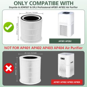 AP301 AP302 HEPA filter Replacement, Compatible with Dayette AP301 AP302 Air Purifier, for JOWSET AP301 AP302 Air Cleaner Purifier, H13 True HEPA, Original filter