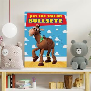 OULUN Toy Inspired Stories Party Supplies, Pin The Tail on The Bullseye Party Game, Large Poster 24PCS Reusable Tail Stickers for Kids Boys Birthday Party, Toys 4th Party Favors