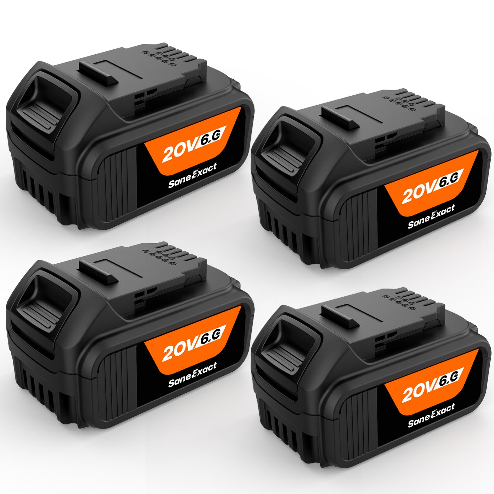 SaneExact [4 Pack] 20V 6.0Ah Replacement Battery for Dewalt 20V Max Batteries Compatible with Original Charger and DCD/DCF/DCG/DCS Series Cordless Power Tools DCB206 (4 PC)