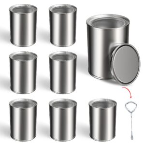 8pcs empty paint cans with lids, 1 quart metal unlined paint bucket, small round paint storage containers for leftover paint, arts crafts, diy projects, painting (silver, 2 pint)