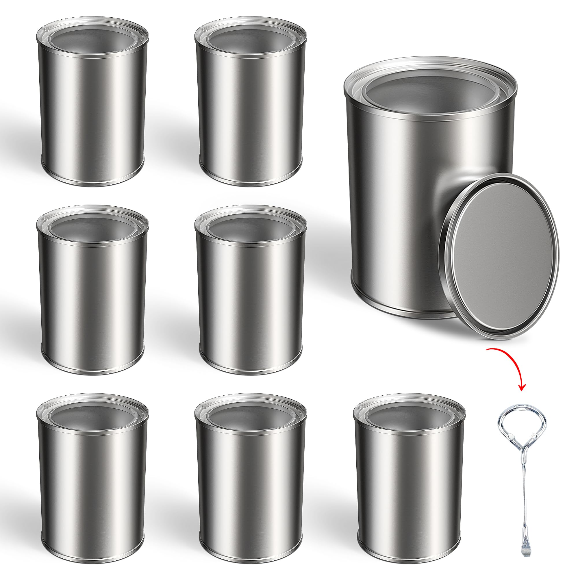 8PCS Empty Paint Cans with Lids, 1 Quart Metal Unlined Paint Bucket, Small Round Paint Storage Containers for Leftover Paint, Arts Crafts, DIY Projects, Painting (Silver, 2 Pint)