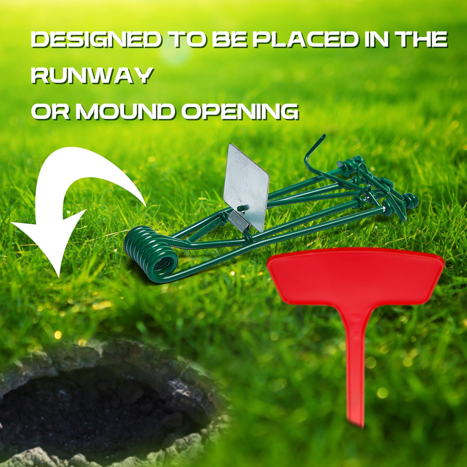 Qualirey 4 Pcs Outdoor Gopher Trap Easy to Set Mole Trap Weather Resistant Gopher Killer Vole Trap with Red T Type Labels for Lawn Garden Farm (Green)