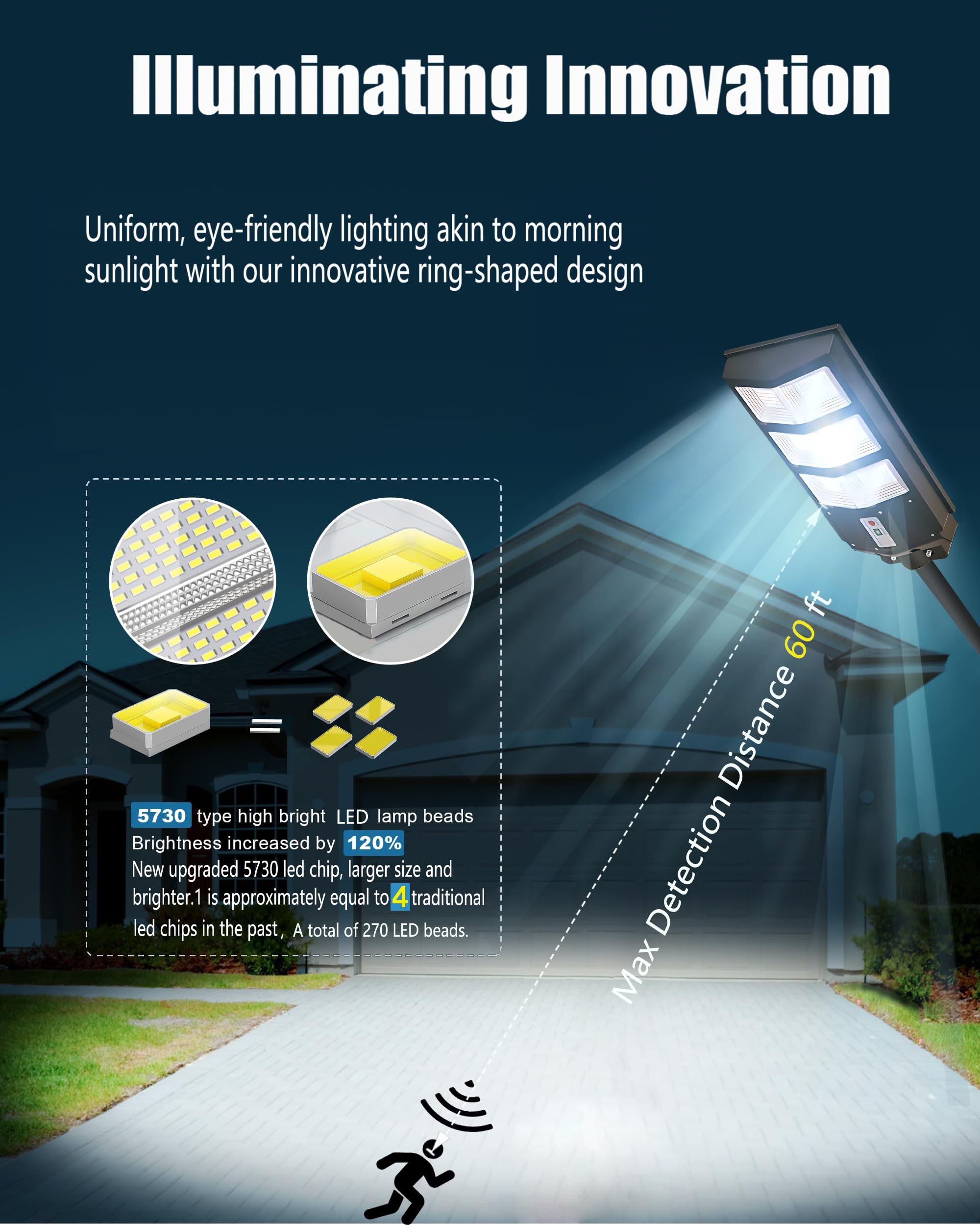 Solar Street Lights Outdoor, 800W Solar Parking Lot Lights, 6500K LED Street Light Dusk to Dawn, Solar Lights Outdoor Waterproof IP66, Wide Angle Lamp with Motion Sensor, for Yard, Commercial Grade