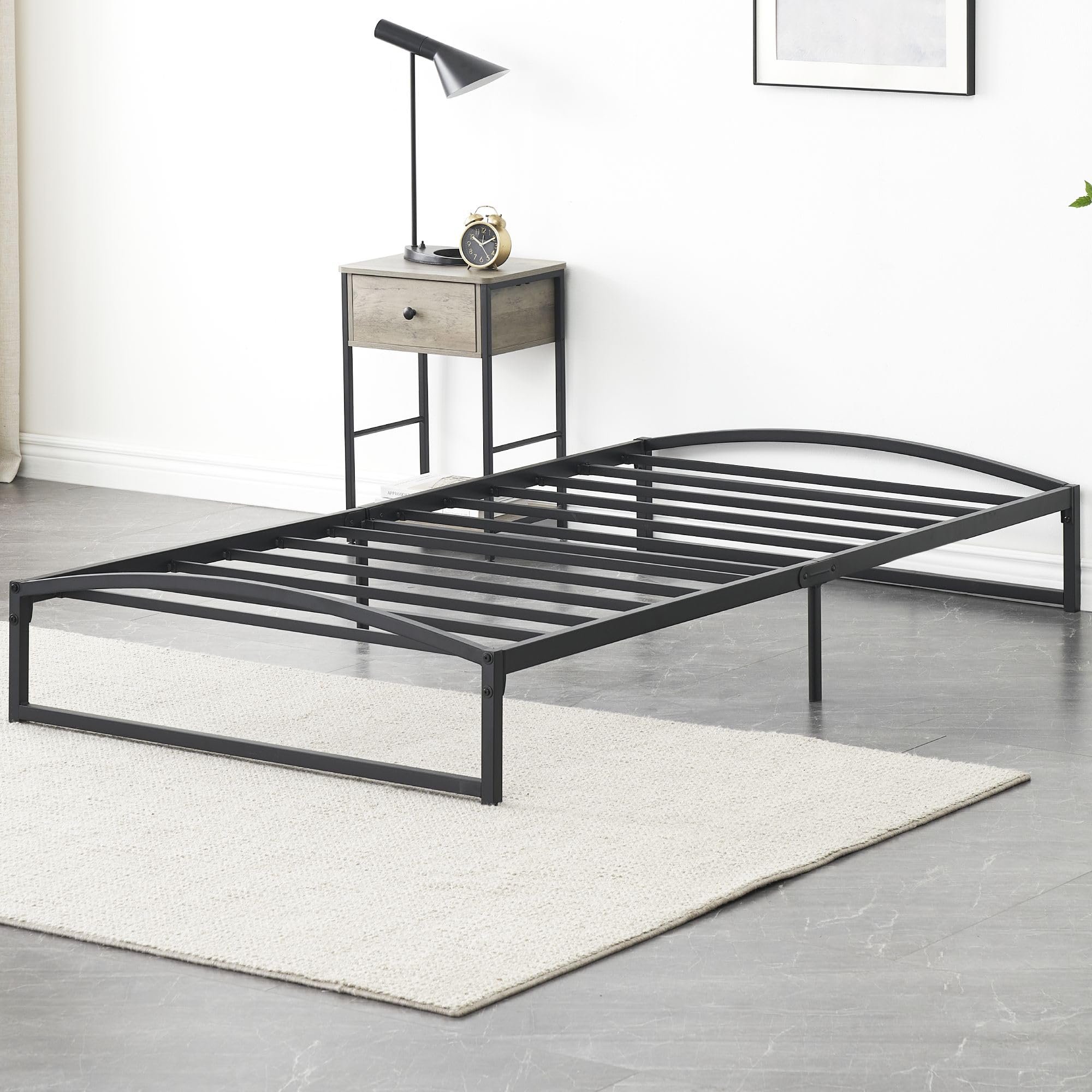 IDEALHOUSE Low Bed Frame Twin Size, 10 Inch Heavy Duty Metal Platform Twin Bed Frame Low Profile, Mattress Foundation, No Box Spring Needed, Noise-Free, Non-Slip, Easy Assembly, Black