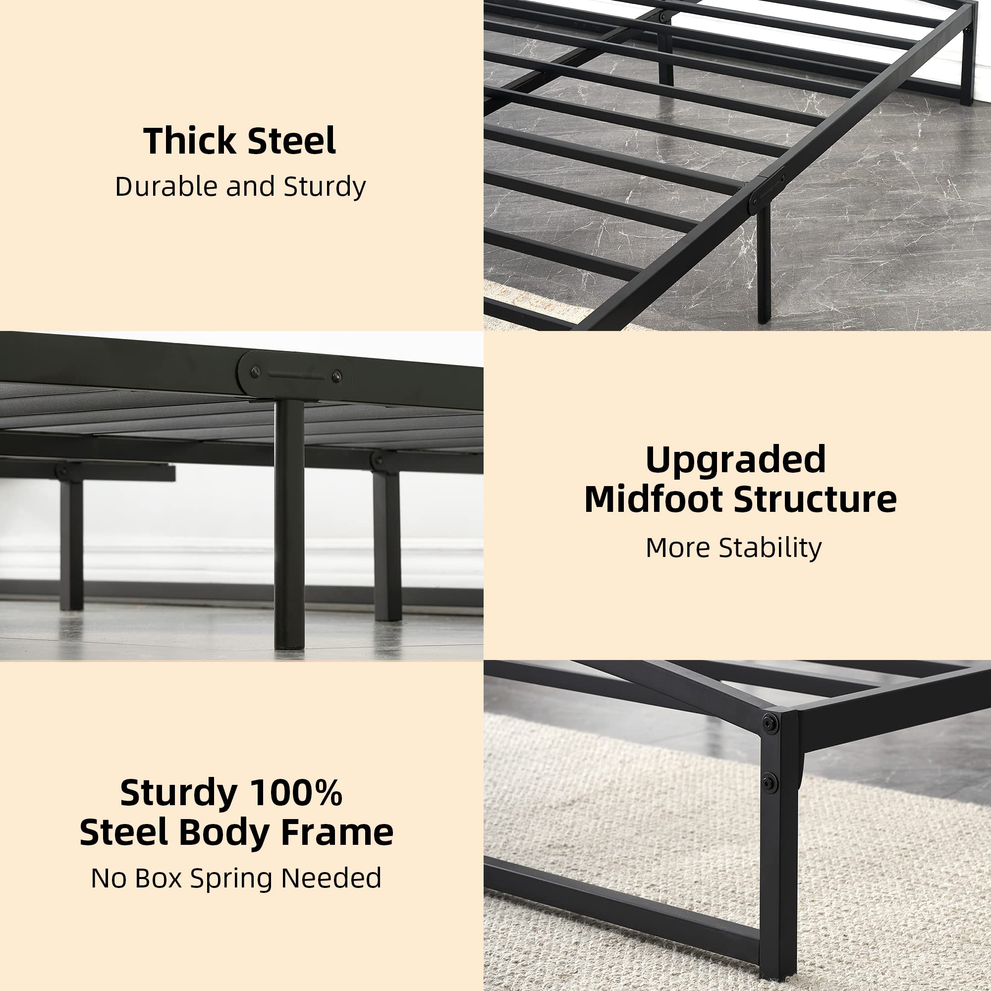 IDEALHOUSE Low Bed Frame Twin Size, 6 Inch Heavy Duty Metal Platform Twin Bed Frame Low Profile, Mattress Foundation, No Box Spring Needed, Noise-Free, Non-Slip, Easy Assembly, Black