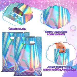 50Pcs Mermaid Iridescent Gift Bags,Plastic Mermaid Iridescent Laser Party Favor Goodie Bags Little Mermaid Candy Bags Purple Green Party Bags Supplies for Under Sea Mermaid Birthday Party Decorations