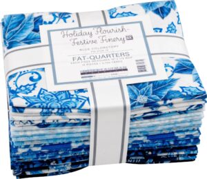 holiday flourish festive finery blue 15 fat quarters robert kaufman fabrics fq-2139-15