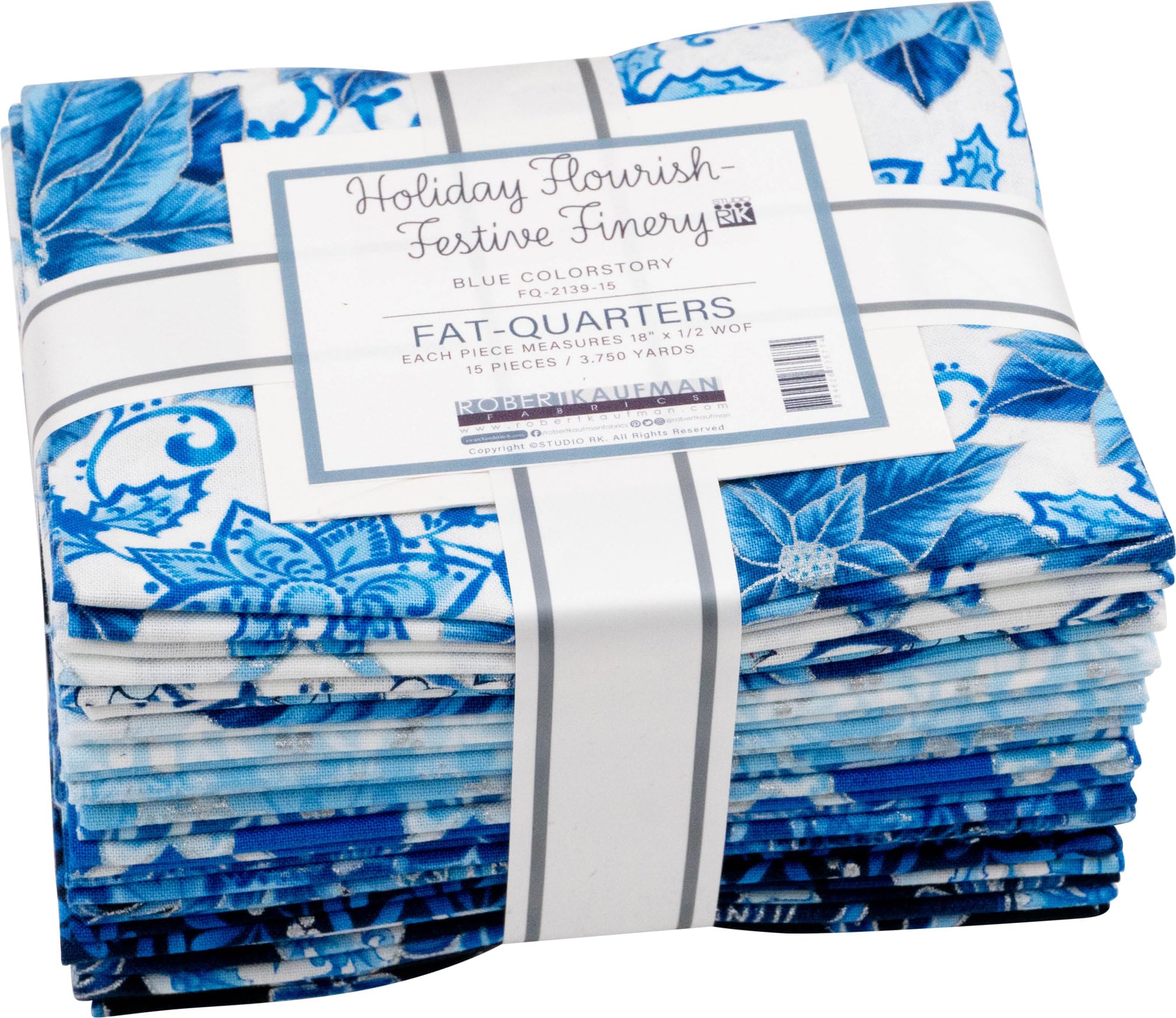 Holiday Flourish Festive Finery Blue 15 Fat Quarters Robert Kaufman Fabrics FQ-2139-15