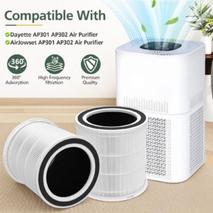 AP301 AP302 HEPA filter Replacement, Compatible with Dayette AP301 AP302 Air Purifier, for JOWSET AP301 AP302 Air Cleaner Purifier, H13 True HEPA, Original filter