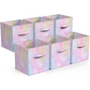 sorbus fabric storage cubes - 6 foldable tie dye storage bins for organizing cubbies, toy box - clothes storage & closet organizer - 11 inch collapsible cube baskets for shelves with handle (tie dye)