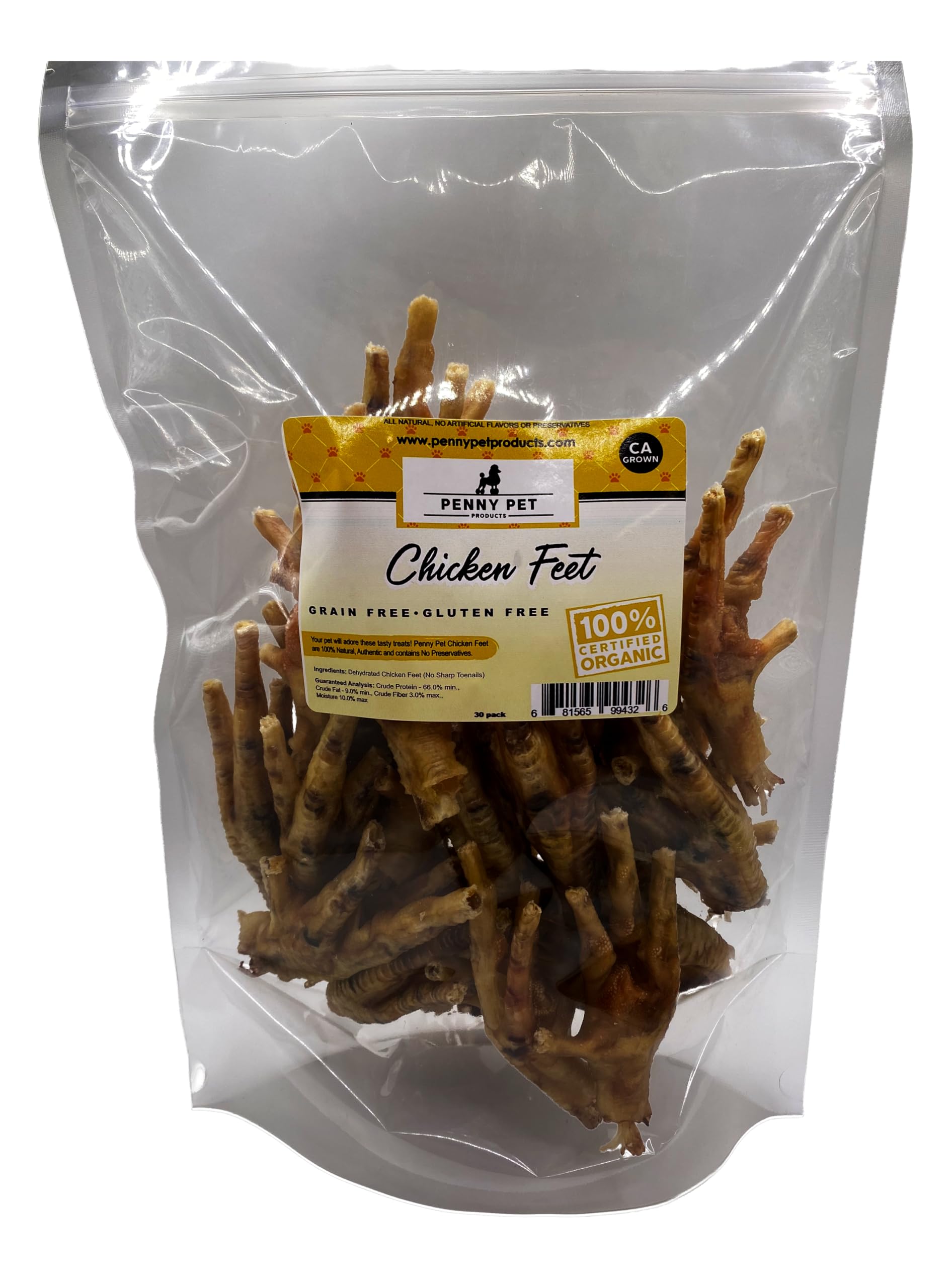 Penny Pet's Chicken Feet - Hand-Made in USA, No Nails Only, Made by Penny's Kitchen, Glucosamine Rich for Joint Health, High Protein Crunchy Snack for All Dogs (30 Pack)