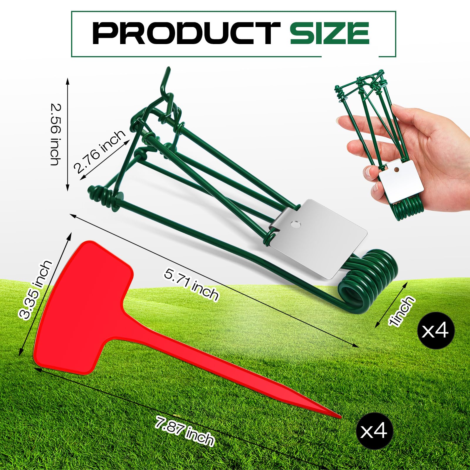 Qualirey 4 Pcs Outdoor Gopher Trap Easy to Set Mole Trap Weather Resistant Gopher Killer Vole Trap with Red T Type Labels for Lawn Garden Farm (Green)