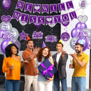 Purple Farewell Party Decorations Supplies 30Pcs Purple Silver We Will Miss You Banner Balloons Good Luck Hanging Swirls Cards for Retirement Farewell Going Away Graduation Job Change Goodbye Party