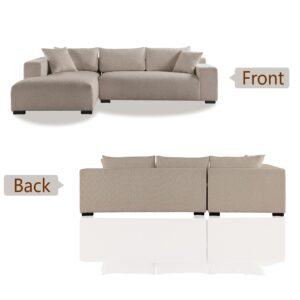 Get Set Style 113" Sectional Sofa, Modern Boucle Fabric L-Shaped Sofa Couch Bed 2 Piece Modular Sectional Couches with Chaise with 2 Pillows for Living Room,Bedroom (Taupe)