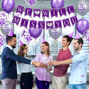 Purple Farewell Party Decorations Supplies 30Pcs Purple Silver We Will Miss You Banner Balloons Good Luck Hanging Swirls Cards for Retirement Farewell Going Away Graduation Job Change Goodbye Party