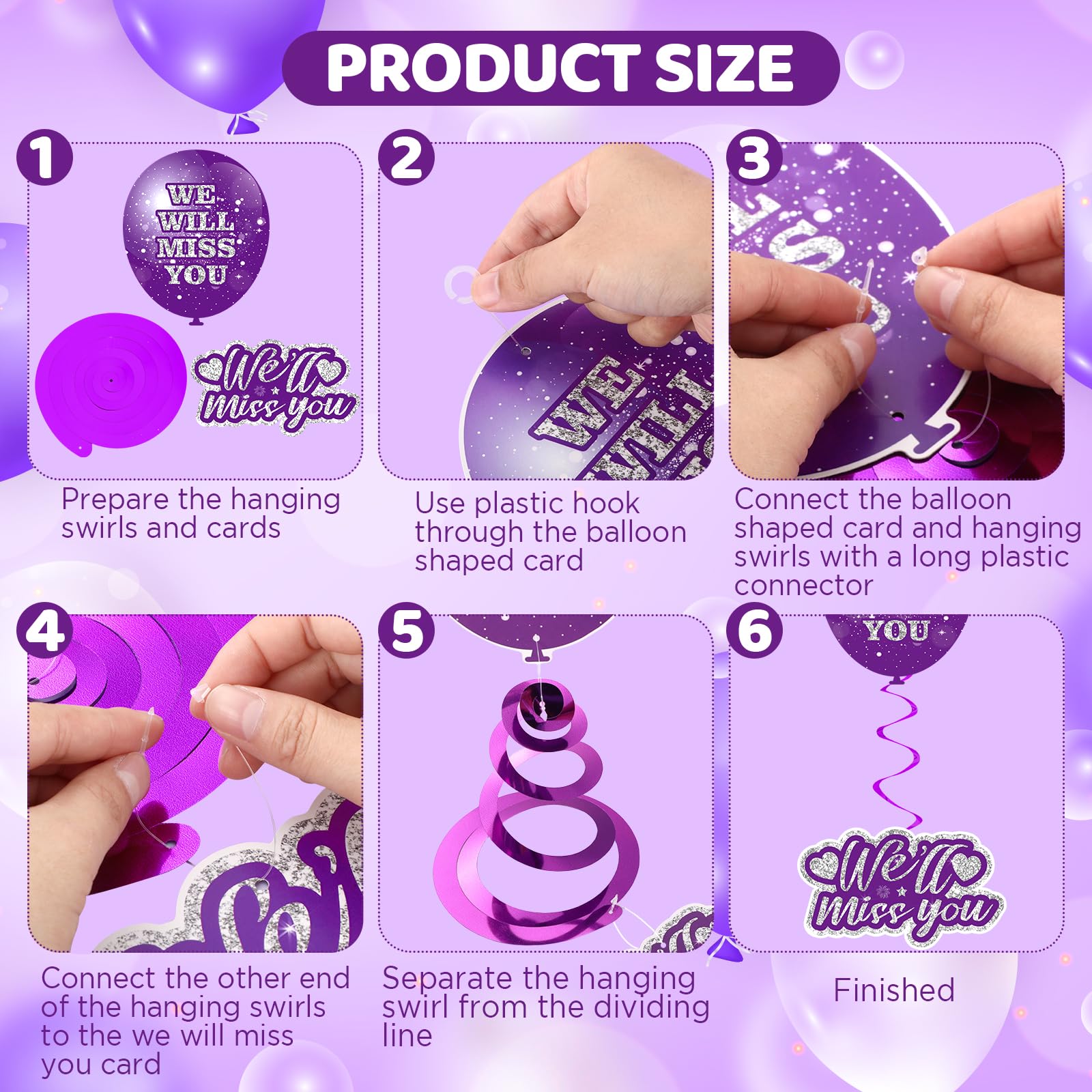 Purple Farewell Party Decorations Supplies 30Pcs Purple Silver We Will Miss You Banner Balloons Good Luck Hanging Swirls Cards for Retirement Farewell Going Away Graduation Job Change Goodbye Party