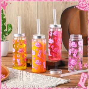 Qinyoung 24 Pcs Western Cowgirl Cowboy lPlastic Tumbler 14.2 oz Reusable Cups with Lids and Straws Beer Can Iced Coffee Cup for Preppy Party Decoration Women Cowgirl Gift(Pink)