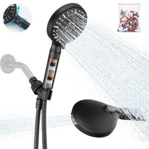 kurpot filtered shower head with handheld, 9 spray mode high pressure shower head with filters, 60" shower hose, matte black shower head filter for hard water, remove chlorine, protect skin and hair