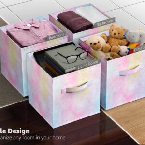 Sorbus Fabric Storage Cubes - 6 Foldable Tie Dye Storage Bins for Organizing Cubbies, Toy Box - Clothes Storage & Closet Organizer - 11 Inch Collapsible Cube Baskets for Shelves with Handle (Tie Dye)