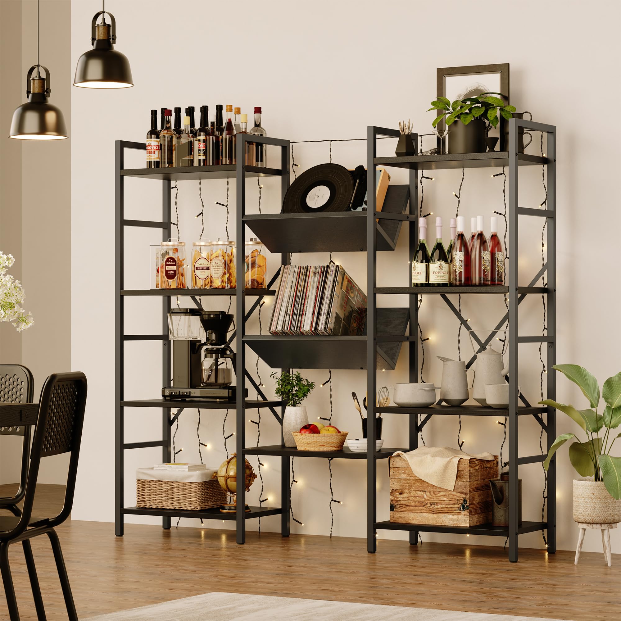 IDEALHOUSE 4 Tier Bookshelf, Industrial Bookcase and Short Bookshelf with Storage, Open Large Metal Frame Display Shelves for Living Room, Bedroom, Home Office-Black