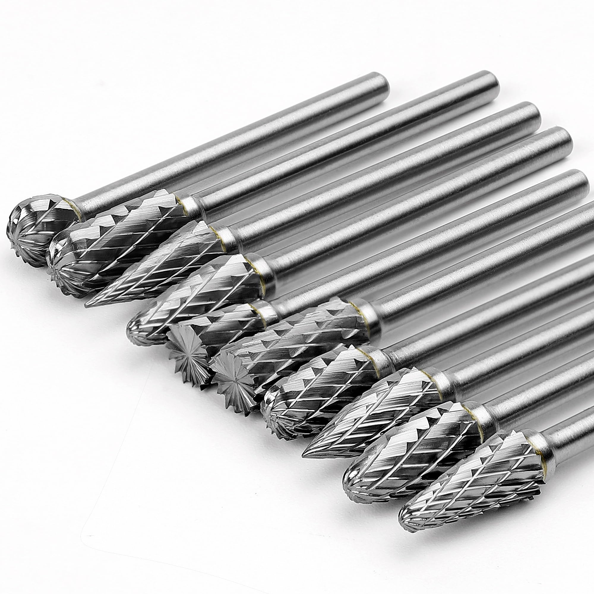 Decymis Carbide Burr Set Compatible with Dremel Rotary 1/8"" Shank 10PCS Die Grinder Rotary Tool Rasp Bits Accessories for Woodworking Drilling Metal Carving Engraving Polishing Double Cut