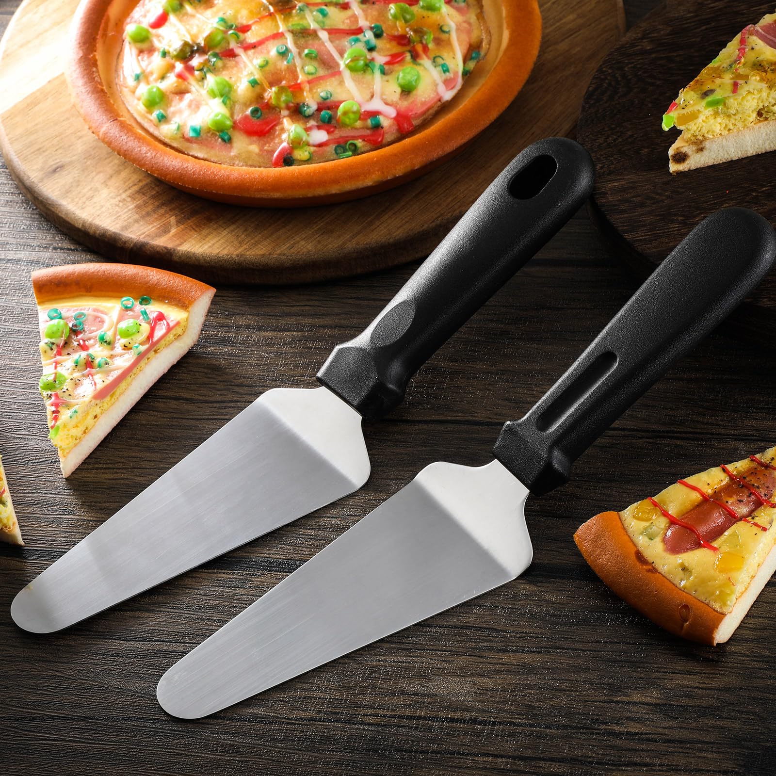 Zhehao 20 Pack Plastic Handle Pizza Pie Server Stainless Steel Pizza Spatula Server Non Slip Triangular Spade Spatula Easy to Grip Pie Spatula Cutter Pie Knife Cake Serving Utensils (Black)