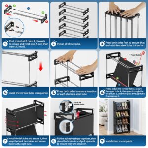 DEYILIAN Space Saving 5 Tier Shoe Rack,Sturdy Stainless Steel with Non Woven Fabric Plastic Connectors Holds up to 10 Pairs Men's Shoes for Entryway Narrow Spaces Behind Doors and Closet