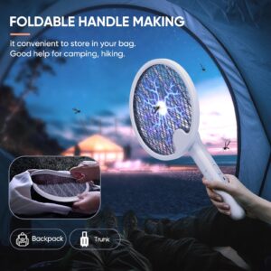 Foldable Fly Swatter Electric Fly Swatter Racket Bug Zapper Fly Zapper Dual Modes Rechargeable Mosquito Killer Fruit Fly Trap Indoor Outdoor Backyard Patio Camping (1)