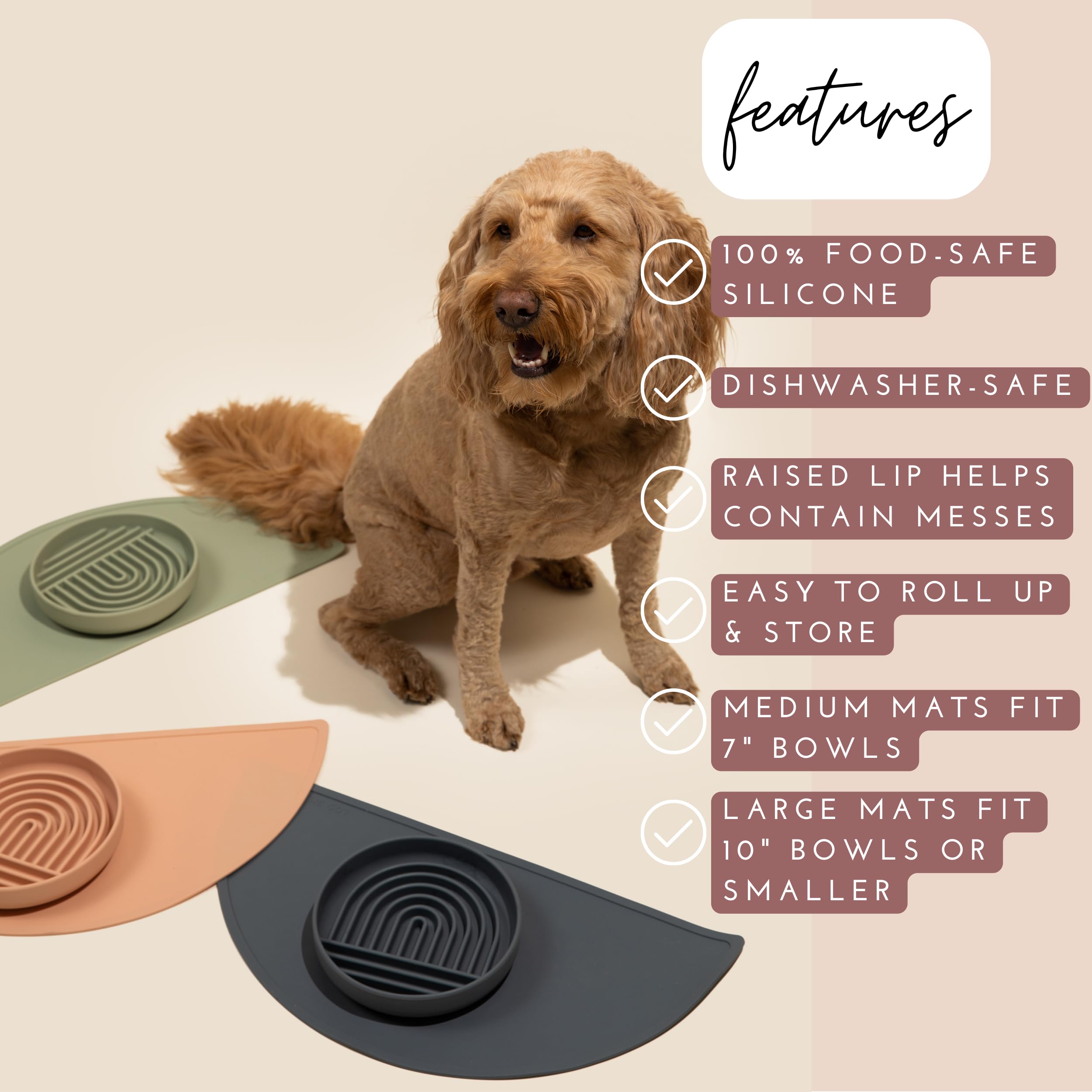 Should We Go? - Waterproof Silicone Pet Food Mat - Non-Slip, Spill-Proof Feeding Mats for Floors, Raised Edge Design, Easy-to-Clean, Durable Flexible Rubber Mat for Dog & Cat Bowls, Medium - Spruce