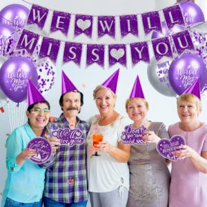 Purple Farewell Party Decorations Supplies 30Pcs Purple Silver We Will Miss You Banner Balloons Good Luck Hanging Swirls Cards for Retirement Farewell Going Away Graduation Job Change Goodbye Party