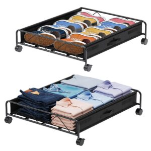 Uamector Under Bed Storage Containers with Wheels, 75L Large Underbed Storage Bins with Lids, Slide Bedroom Closet Organizer for Clothes, Shoes, Beddings, 2 PACK