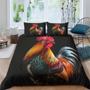 ERGTT Big Rooster 3D Print Birds Comforter Covers for Boys Girls Quilt Cover Duvet Cover Bedding Set with Zipper Closure with Pillow Cases Soft Microfiber 3 Pieces Queen（228x228cm）, Style-3