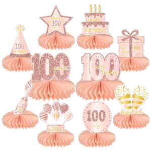 10pcs 100th birthday decorations centerpieces for table decorations,rose gold pink happy 100th birthday honeycomb table topper birthday party decoration for women (rose gold & pink, 100 years)