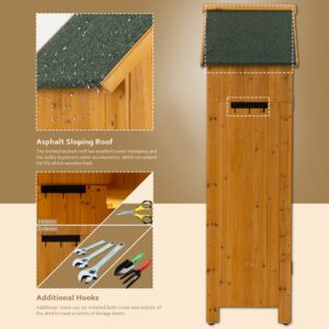 Outdoor Storage Cabinet, Garden Wood Tool Shed, Outside Wooden Shed Closet with Shelves and Latch for Yard, Patio, Deck and Porch,30.3”L X 21.3”W X 70.5”H (Natural)