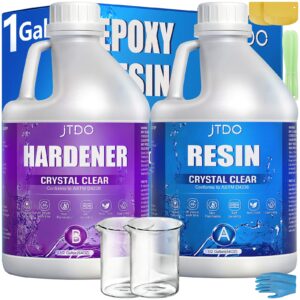 jtdo epoxy resin - crystal clear epoxy resin kit, self-leveling, bubbles free, uv resistant, epoxy resin for diy art, jewelry, table, countertop, 1:1 mix (1 gallon)