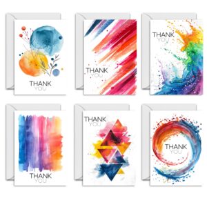 thank you cards multipack - brushstroke abstract style cards - 24 pack of thank you cards and envelopes for teacher appreciation kids birthday wedding, a6 thanks thankyou greeting cards box