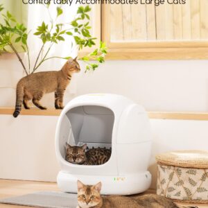 MeoWant Self-Cleaning Cat Litter Box, 75L Extra Large Open Automatic Cat Litter Box for Multi Cats, Integrated Safety Protection/APP Control/Odor Removal Smart Litter Box with Mat & Liner