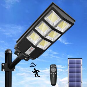 Solar Street Lights Outdoor, 800W Solar Parking Lot Lights, 6500K LED Street Light Dusk to Dawn, Solar Lights Outdoor Waterproof IP66, Wide Angle Lamp with Motion Sensor, for Yard, Commercial Grade