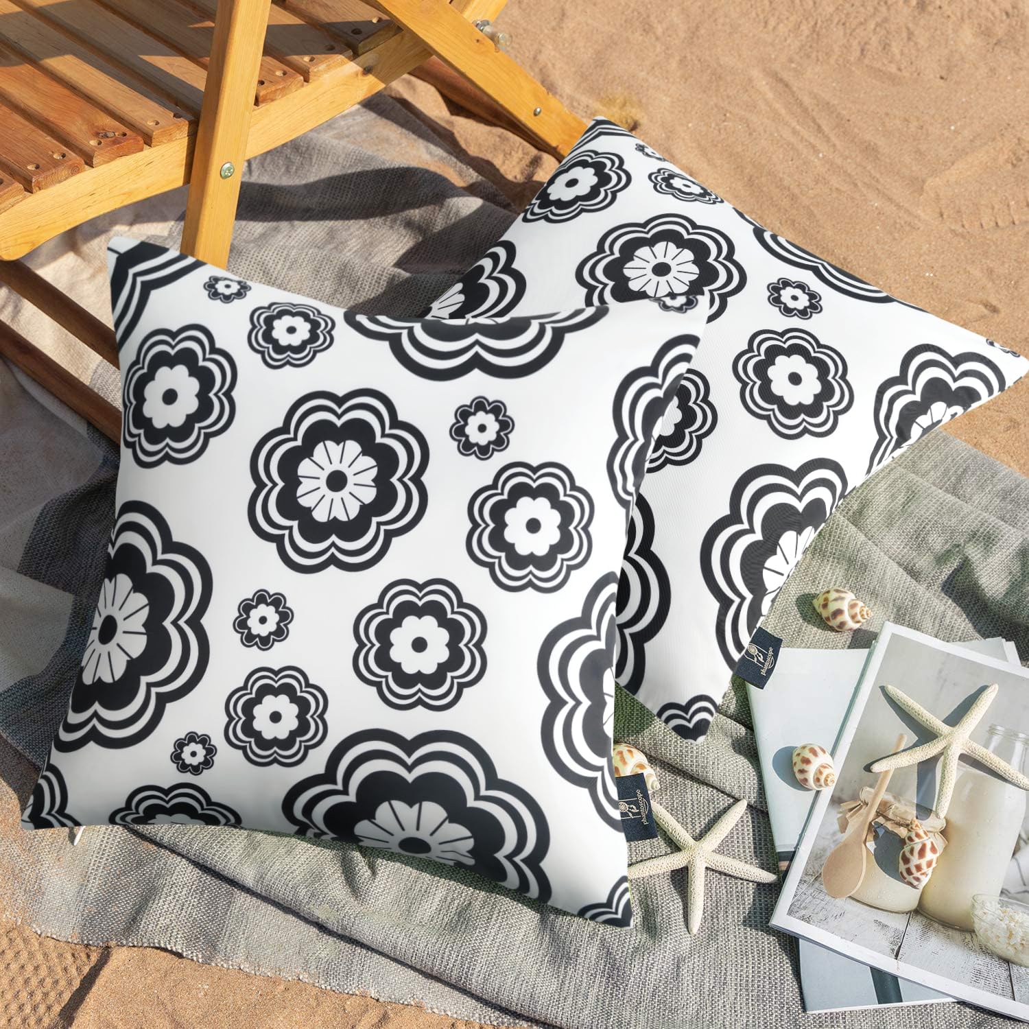 JASEN Black and White Floral Outdoor Pillow Cover, Outdoor Pillow Covers 18x18 Waterproof Set of 2, Decorative Throw Pillow Cover for Outside Patio Furniture Garden (No Inserts)