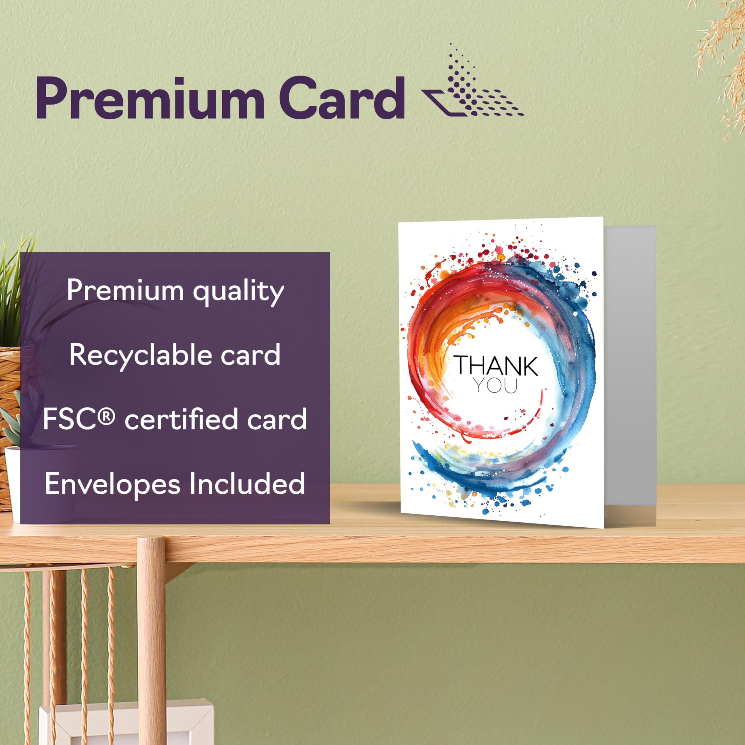 Thank You Cards Multipack - Brushstroke Abstract Style Cards - 24 Pack of Thank You Cards and Envelopes for Teacher Appreciation Kids Birthday Wedding, A6 Thanks Thankyou Greeting Cards Box